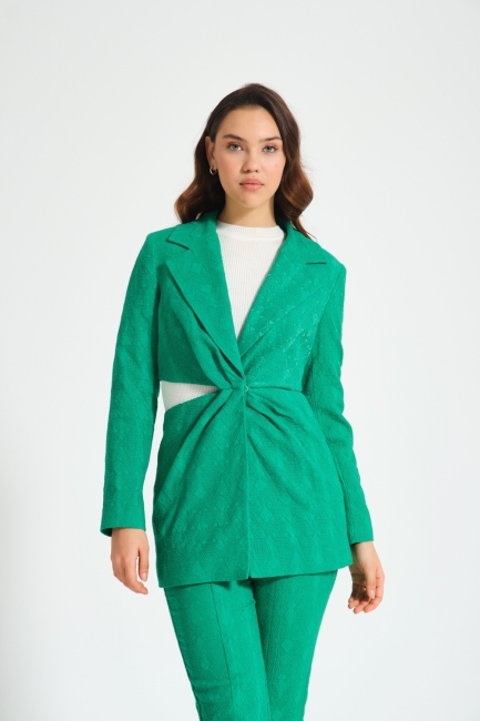 Mizalle - Mizalle Jakar Dokulu Cut Out Detaylı Yeşil Ceket Mizalle - Mizalle Jakar Dokulu Cut Out Detaylı Yeşil Ceket