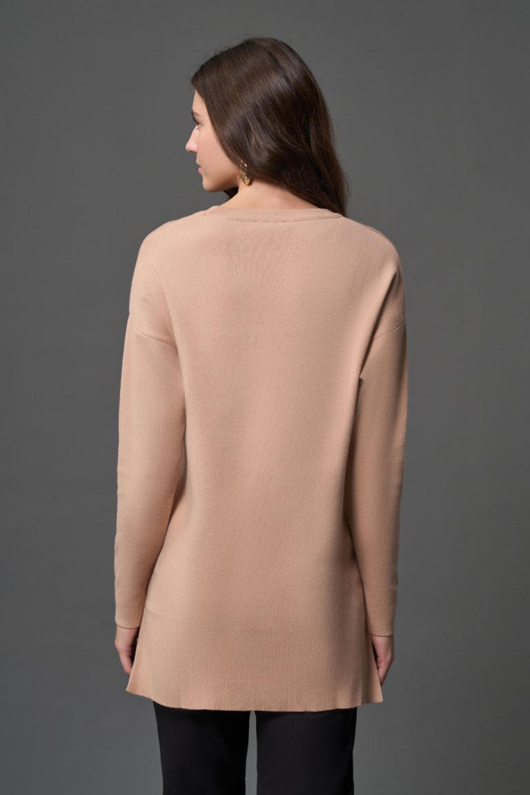 Mizalle Yanları Metal Düğmeli Camel Uzun Triko Tunik - Mizalle