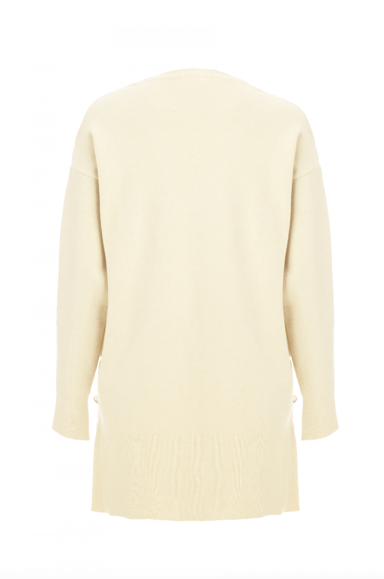 Mizalle Yanları Metal Düğmeli Ekru Uzun Triko Tunik - Mizalle