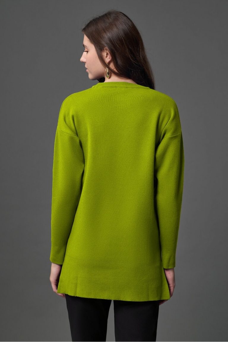 Mizalle Yanları Metal Düğmeli Fıstık Yeşili Uzun Triko Tunik - Mizalle