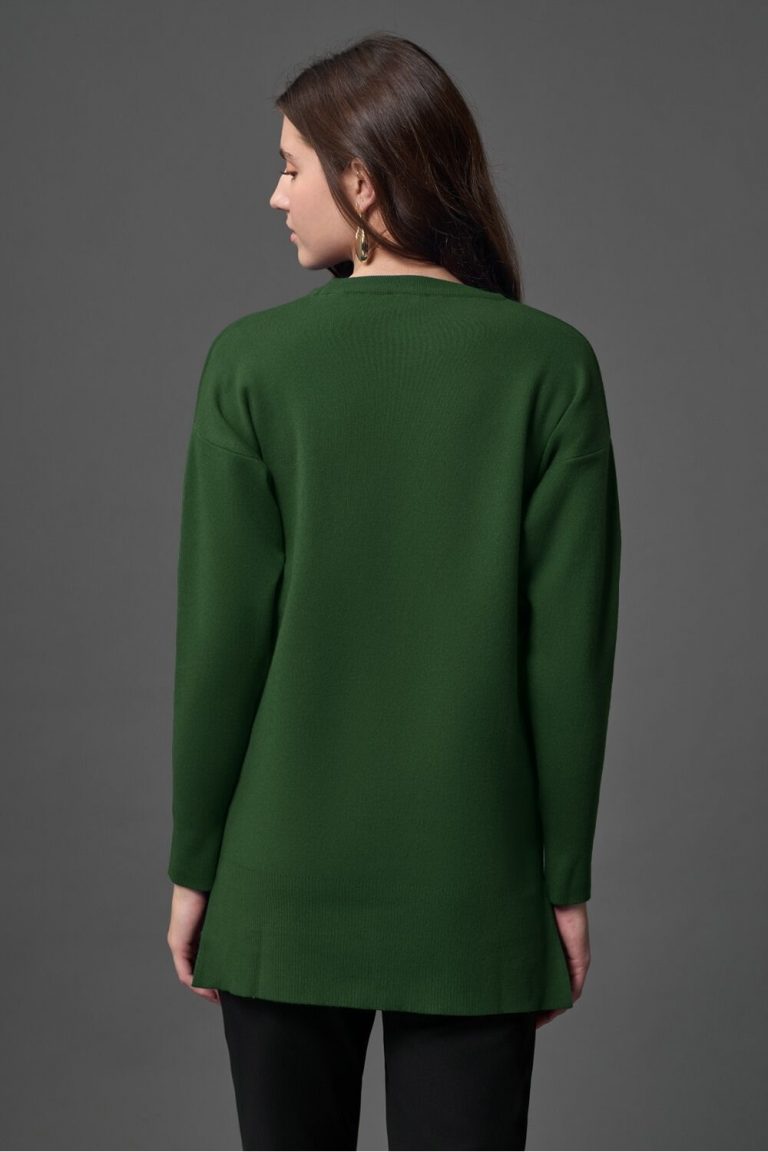 Mizalle Yanları Metal Düğmeli Nefti Uzun Triko Tunik - Mizalle