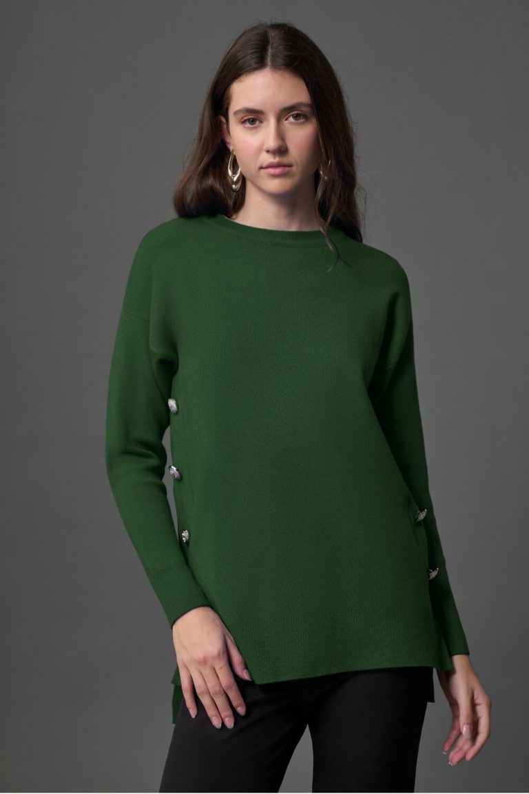 Mizalle Yanları Metal Düğmeli Nefti Uzun Triko Tunik - Mizalle