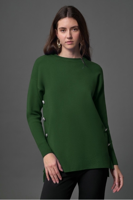 Mizalle - Mizalle Yanları Metal Düğmeli Nefti Uzun Triko Tunik Mizalle - Mizalle Yanları Metal Düğmeli Nefti Uzun Triko Tunik