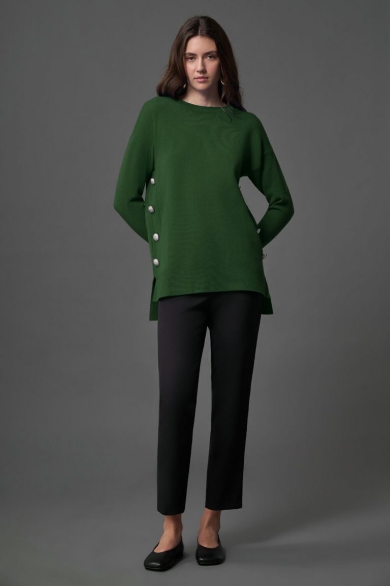 Mizalle Yanları Metal Düğmeli Nefti Uzun Triko Tunik - Mizalle