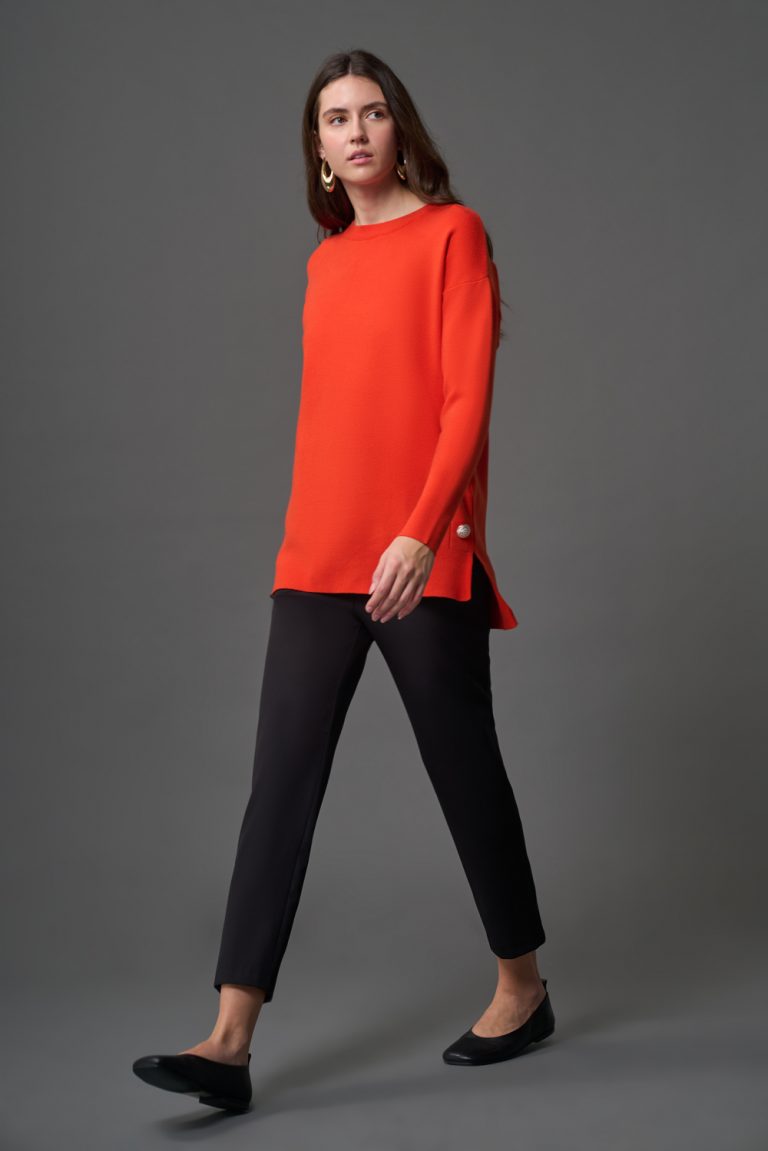 Mizalle Yanları Metal Düğmeli Turuncu Uzun Triko Tunik - Mizalle