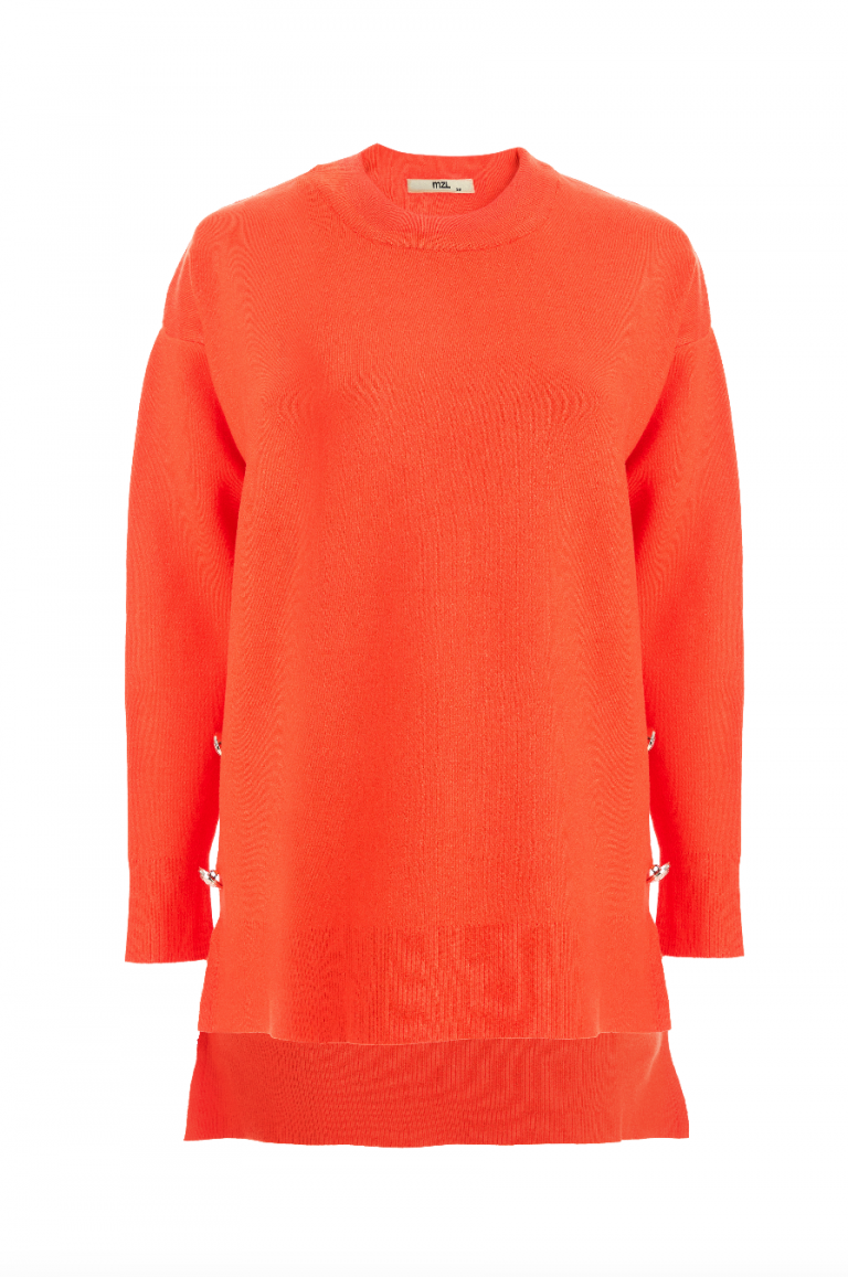 Mizalle Yanları Metal Düğmeli Turuncu Uzun Triko Tunik - Mizalle