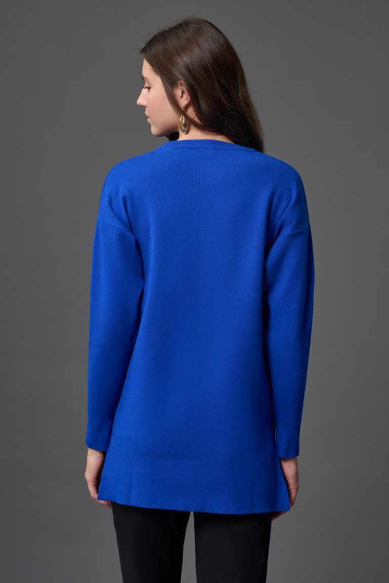 Mizalle Yanları Metal Düğmeli Saks Mavi Uzun Triko Tunik - Mizalle