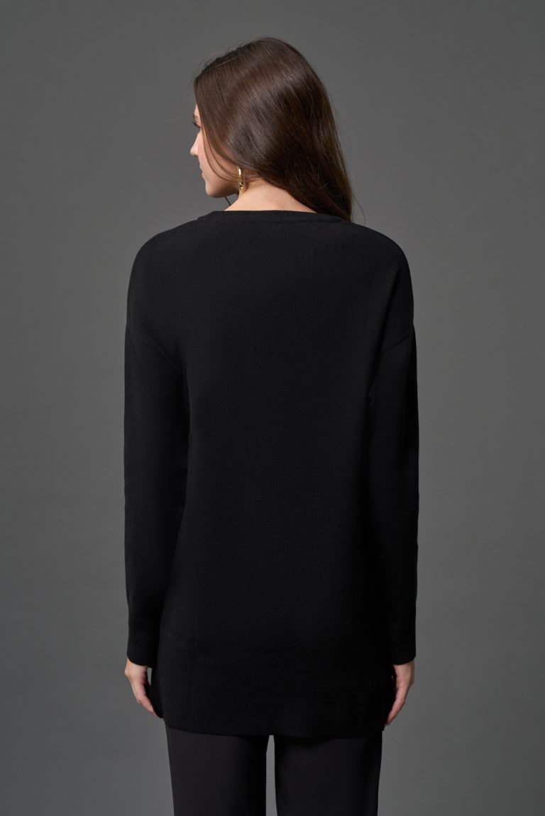 Mizalle Yanları Metal Düğmeli Siyah Uzun Triko Tunik - Mizalle