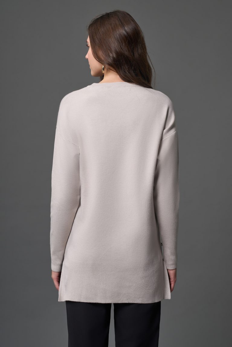 Mizalle Yanları Metal Düğmeli Taş Rengi Uzun Triko Tunik - Mizalle