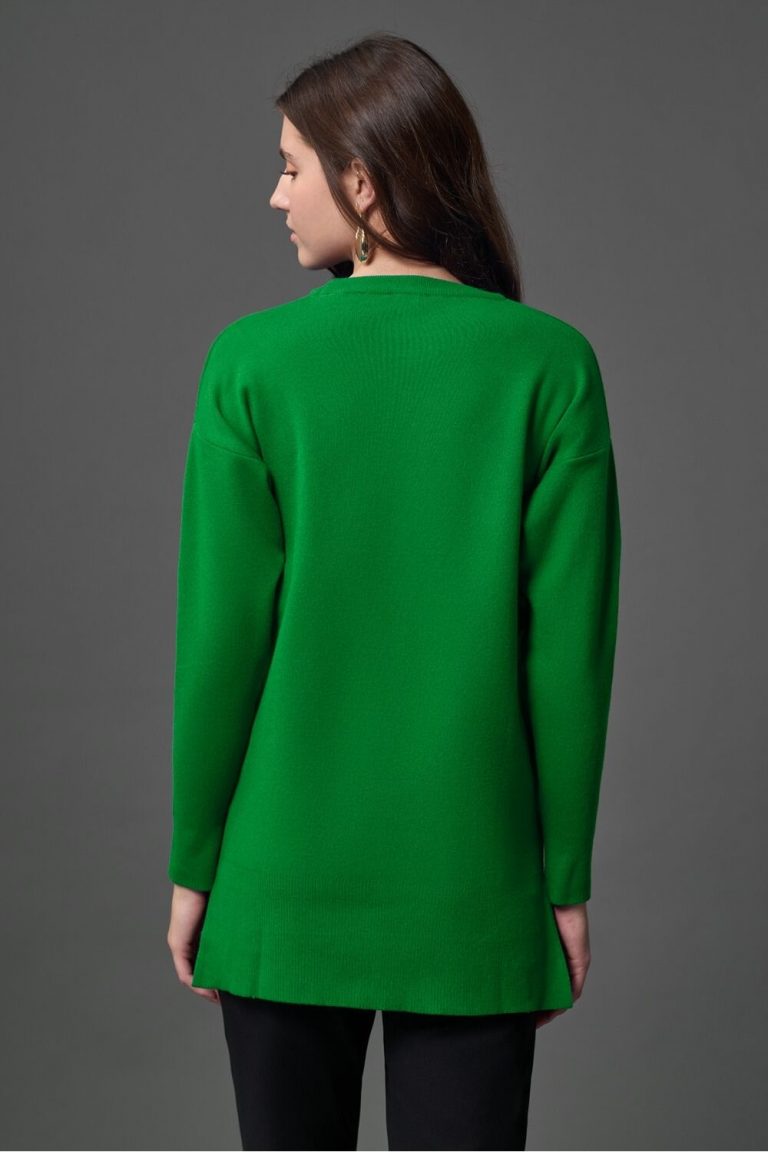 Mizalle Yanları Metal Düğmeli Yeşil Uzun Triko Tunik - Mizalle