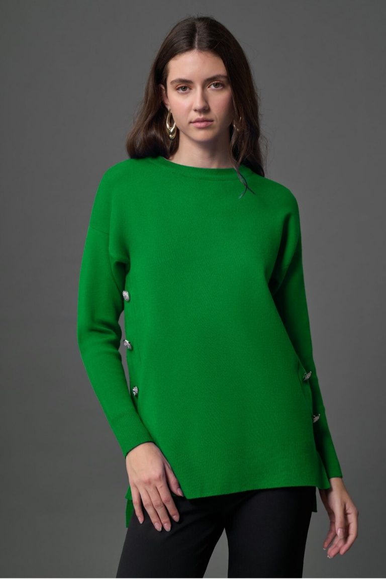 Mizalle Yanları Metal Düğmeli Yeşil Uzun Triko Tunik - Mizalle