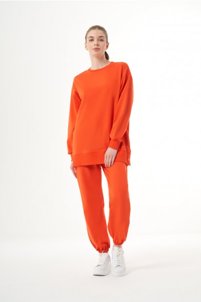 Mizalle Yanları Çıtçıtlı Yuvarlak Yaka Nar Çiçeği Sweatshirt - Mizalle