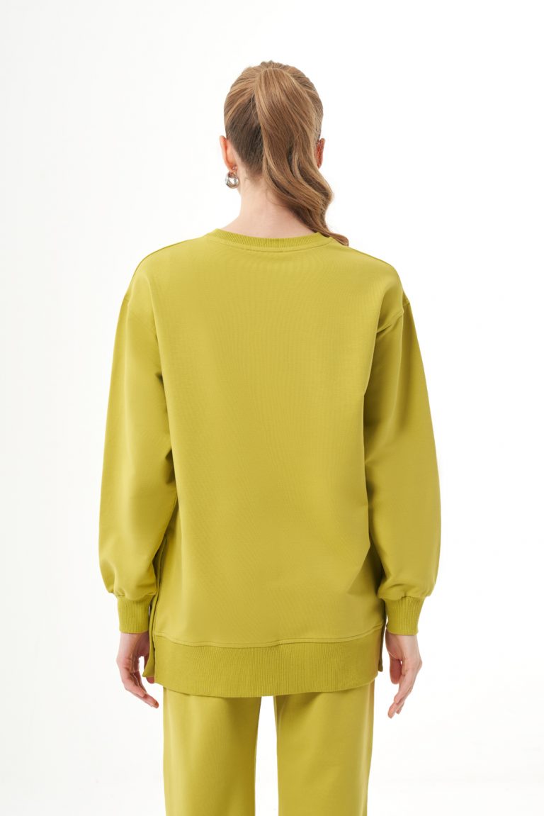 Mizalle Yanları Çıtçıtlı Yuvarlak Yaka Yeşil Sweatshirt - Mizalle