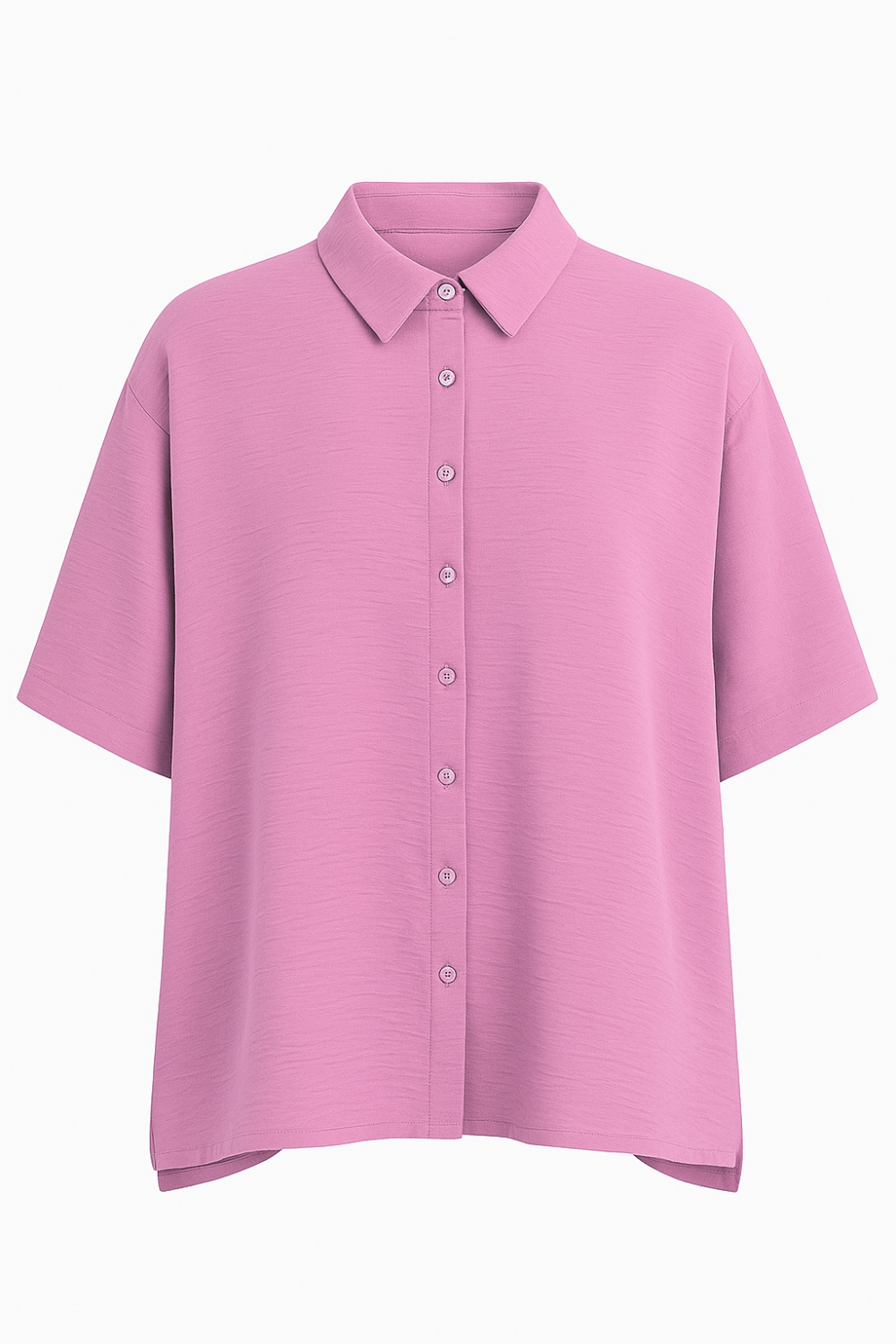 Mizalle Keten Dokulu Yırtmaçlı Oversize Pembe Gömlek
