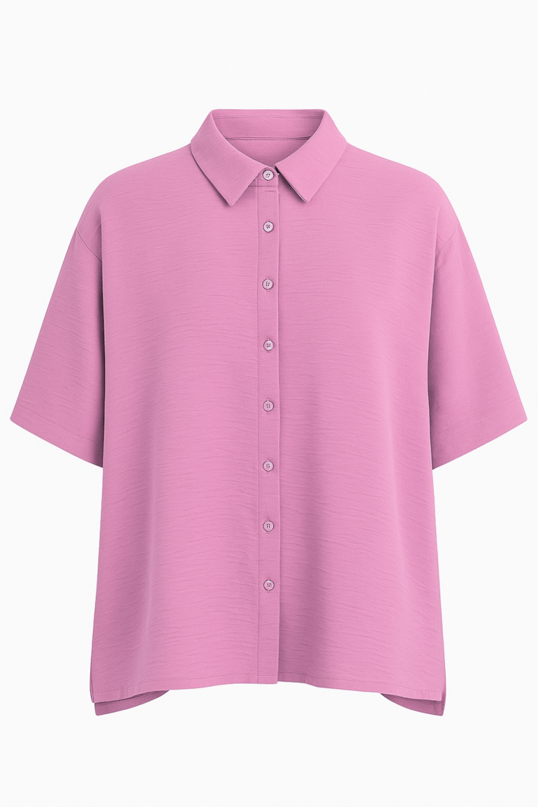 Mizalle Keten Dokulu Yırtmaçlı Oversize Pembe Gömlek - Mizalle