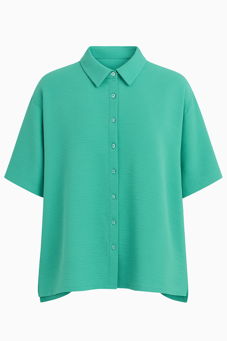 Mizalle Keten Dokulu Yırtmaçlı Oversize Yeşil Gömlek - Mizalle