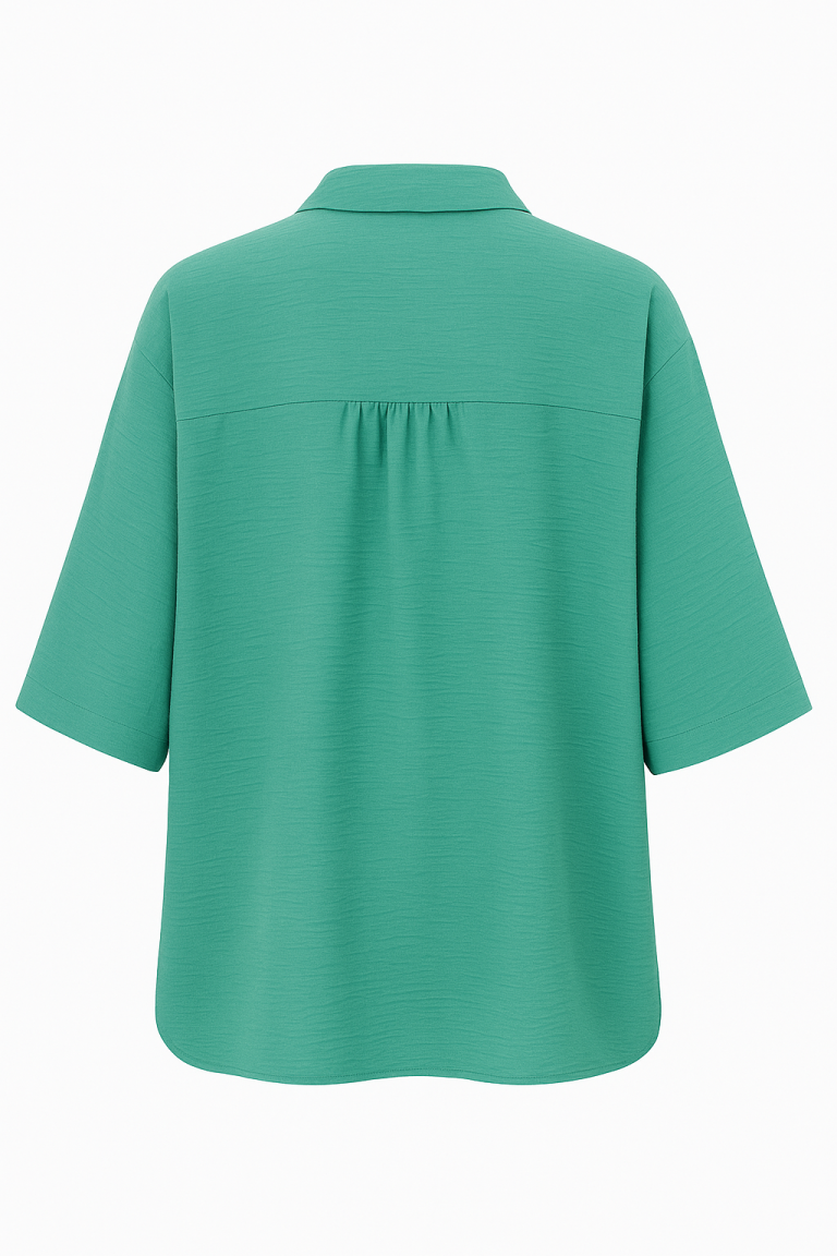 Mizalle Keten Dokulu Yırtmaçlı Oversize Yeşil Gömlek - Mizalle