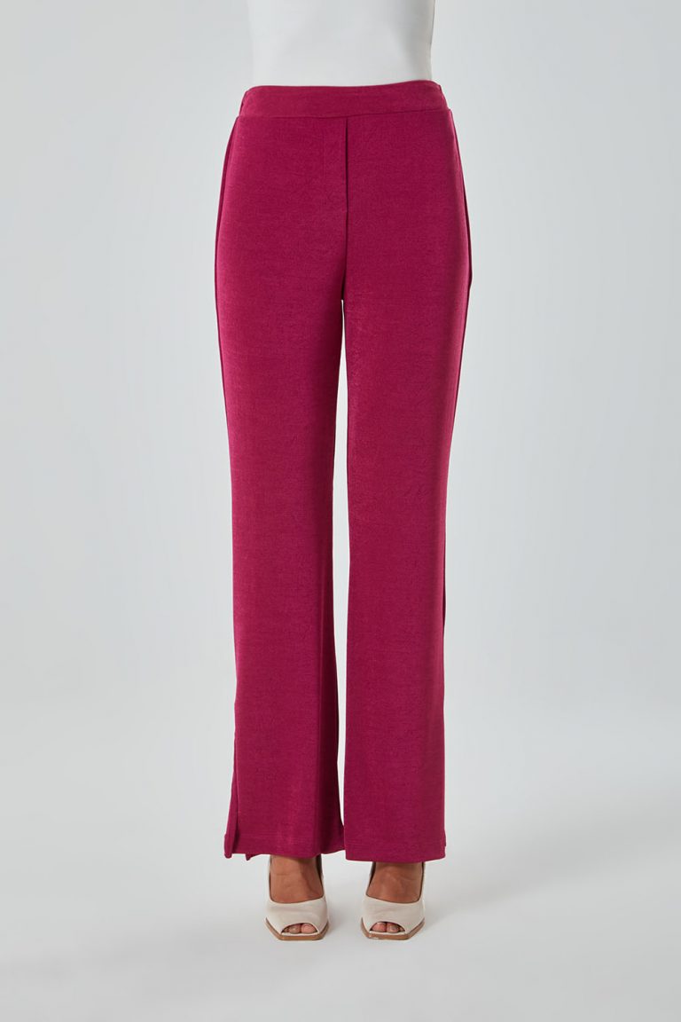 Mizalle Yırtmaç Detaylı Fuşya Örme Pantolon - Mizalle