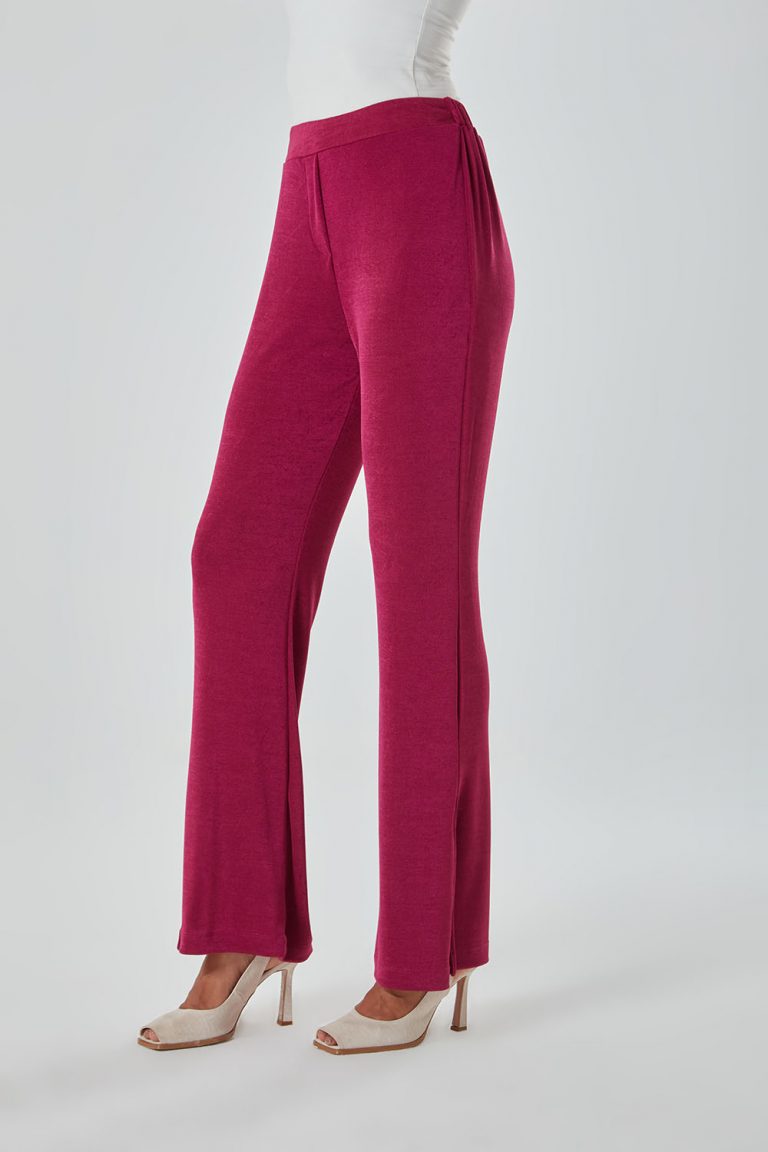 Mizalle Yırtmaç Detaylı Fuşya Örme Pantolon - Mizalle
