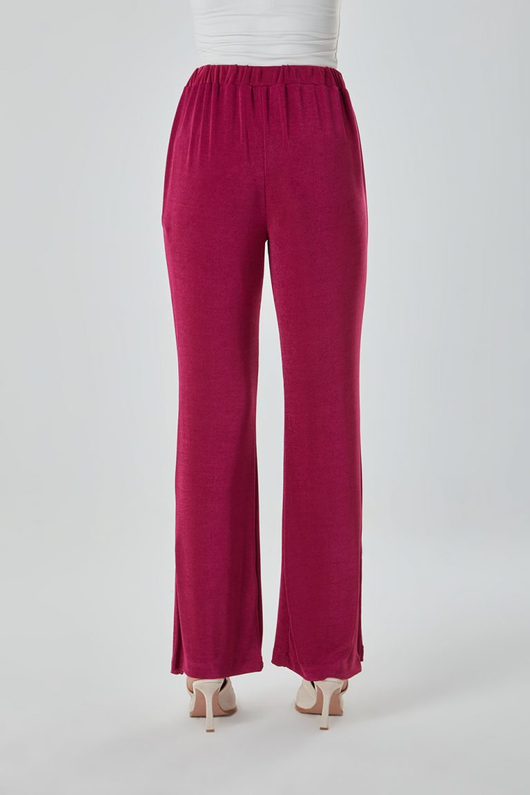 Mizalle Yırtmaç Detaylı Fuşya Örme Pantolon - Mizalle