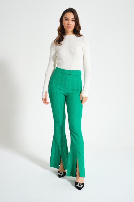 Mizalle - Mizalle Yırtmaç Detaylı Yeşil Jakarlı Pantolon Mizalle - Mizalle Yırtmaç Detaylı Yeşil Jakarlı Pantolon