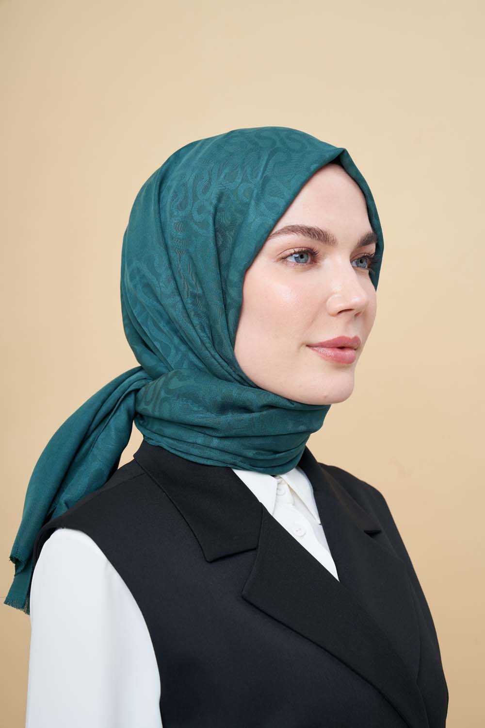 Mizalle His Zümrüt Yeşili Jakarlı Şal